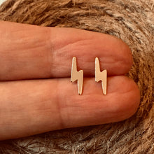 Load image into Gallery viewer, Lighting Bolt, stud earrings, gold filled

