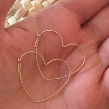 Load image into Gallery viewer, Loved, Sparkle Wire Heart Hoops, Petite, gold filled

